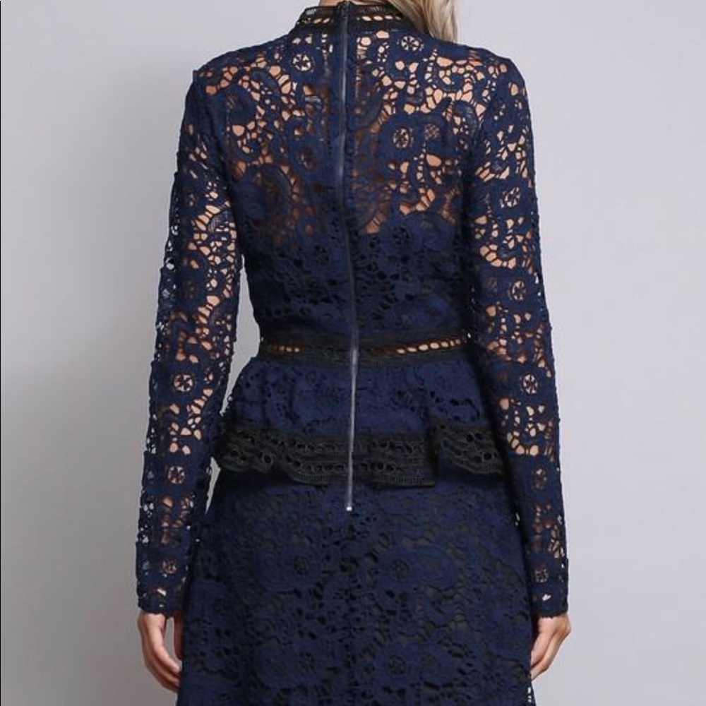 ❗️CLOSING SALE❗️ Navy Lace Ruffle Bottom Dress - Picture 3 of 4